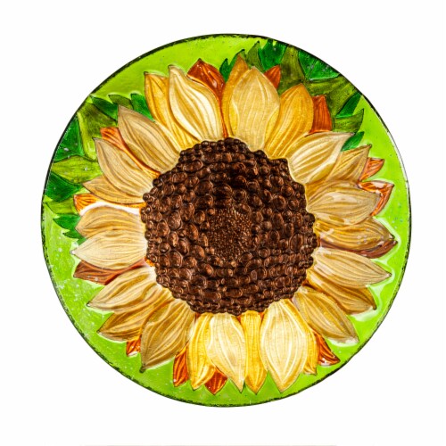 Fall Sunflower Hand Painted Embossed Bird Bath 18" by Evergreen