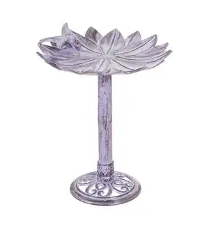 16" Metal Purple Floral Bird Bath with Perched Bird by Evergreen